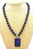 Lapis Lazuli Beads & Cube Pendant Necklace