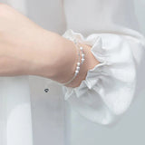 925 Silver Bracelet with Two Layer Lines Transfer Bead Scrub Beads