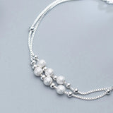 925 Silver Bracelet with Two Layer Lines Transfer Bead Scrub Beads