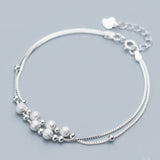 925 Silver Bracelet with Two Layer Lines Transfer Bead Scrub Beads