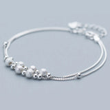 925 Silver Bracelet with Two Layer Lines Transfer Bead Scrub Beads