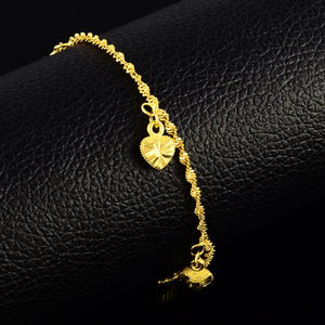 24k Yellow Plating Hearts Charm Bracelet Women's Jewelry