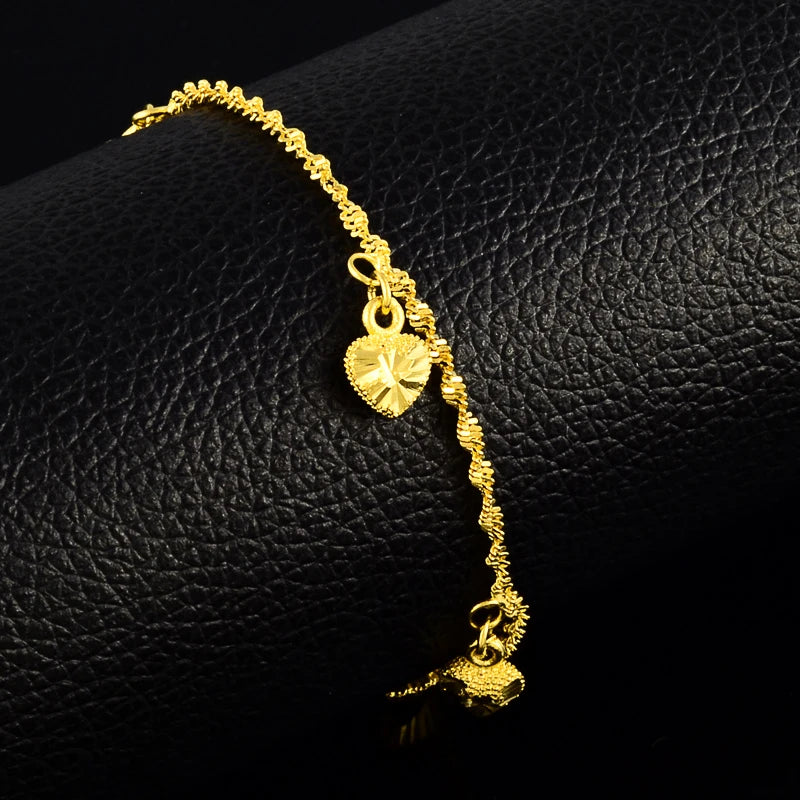 24k Yellow Plating Hearts Charm Bracelet Women's Jewelry