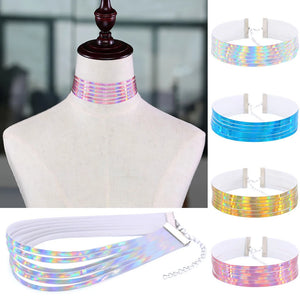 6-Layer Holographic Punk Choker Faux Leather Cosplay Sexy Choker