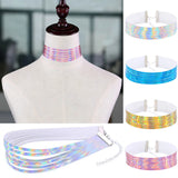 6-Layer Holographic Punk Choker Faux Leather Cosplay Sexy Choker