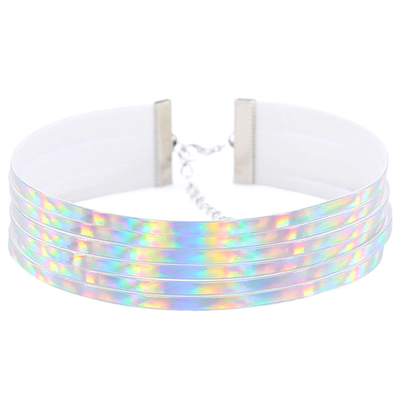 6-Layer Holographic Punk Choker Faux Leather Cosplay Sexy Choker