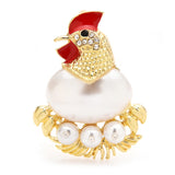 Chicken Pearl Egg Rhinestone Brooch Badges Enamel Animal Brooches