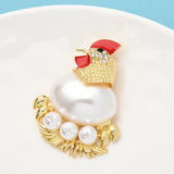 Chicken Pearl Egg Rhinestone Brooch Badges Enamel Animal Brooches