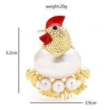 Chicken Pearl Egg Rhinestone Brooch Badges Enamel Animal Brooches