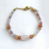 Stone Beaded Bracelet Strawberry Quartz Garnet Adjustable Bangle