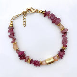 Stone Beaded Bracelet Strawberry Quartz Garnet Adjustable Bangle