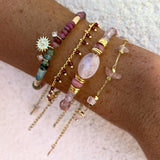 Stone Beaded Bracelet Strawberry Quartz Garnet Adjustable Bangle