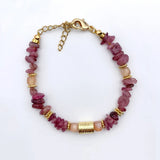 Stone Beaded Bracelet Strawberry Quartz Garnet Adjustable Bangle