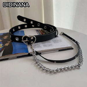 Women Punk Waist Belt Metal Circle Ring Heart Buckle Leather Hip hop Waistband