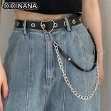Women Punk Waist Belt Metal Circle Ring Heart Buckle Leather Hip hop Waistband