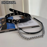 Women Punk Waist Belt Metal Circle Ring Heart Buckle Leather Hip hop Waistband
