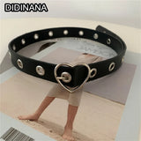 Women Punk Waist Belt Metal Circle Ring Heart Buckle Leather Hip hop Waistband