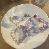 Freshwater Pearls Bracelet with Amethysts and Purple Crystal