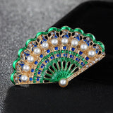 Green Enamel Fan Brooches Jewelry for Women Girls Hijab Pin Collar Suit Scarf