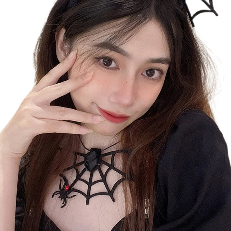 Spider Web Pendant Necklace Halloween Party Choker