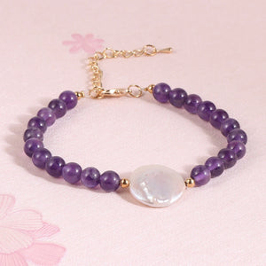 Crystal Fluorite Bracelet with Baroque Pearl Charm