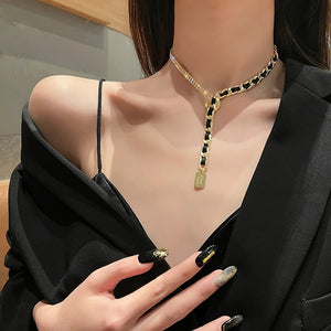 Women Pendant Cord Chokers Thick Chain Necklaces Titanium Stainless Steel