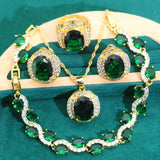 Women Gold-Color Wedding Jewelry Sets Green Cubic Zirconia Dubai Accessories
