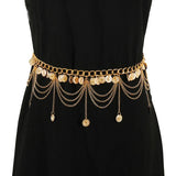Women Waist Chain Hook Belt with Tassels for Dress Skirt Metal Belts
