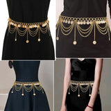 Women Waist Chain Hook Belt with Tassels for Dress Skirt Metal Belts