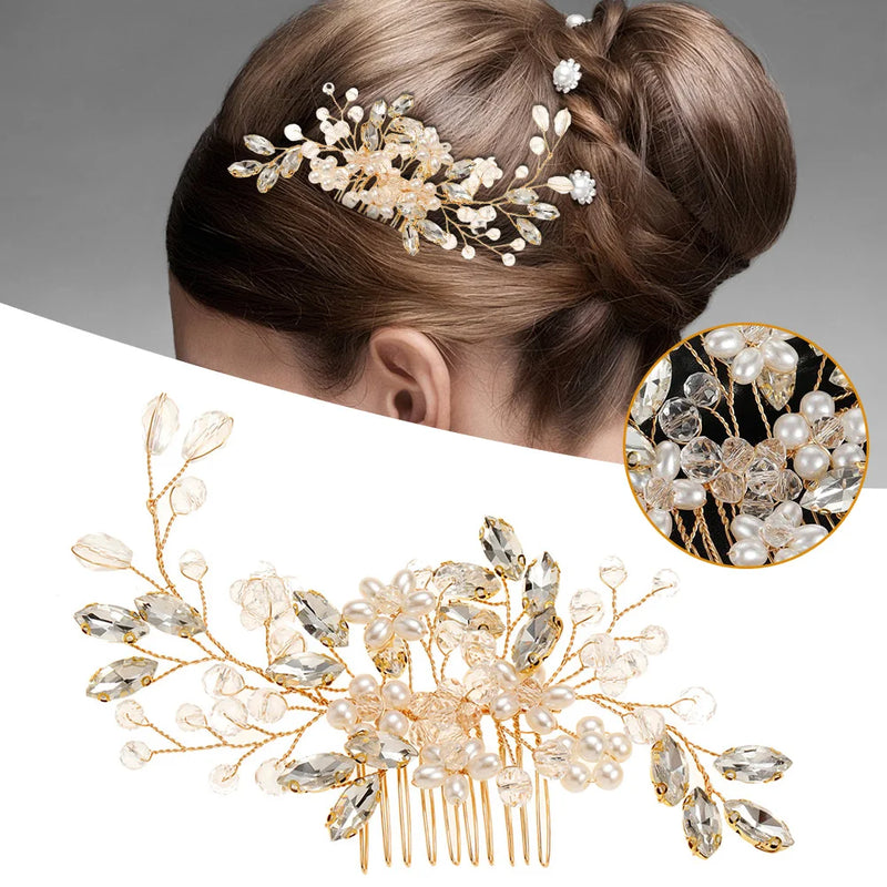 Golden Pearls Wedding Hairpins Hair Clips Crystal Hair Jewelry