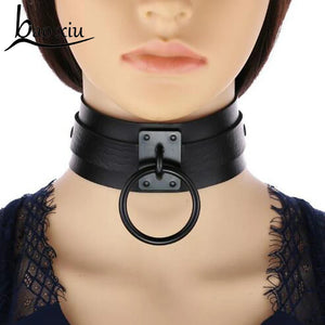 Women Goth Leather Collar Chain Necklace Choker O-ring Sexy Bondage Punk Harness