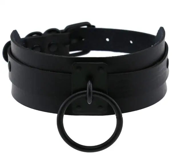 Women Goth Leather Collar Chain Necklace Choker O-ring Sexy Bondage Punk Harness