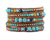 Boho Leather Wrap Bracelets with Graduated Stones