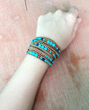 Boho Leather Wrap Bracelets with Graduated Stones