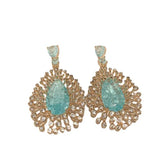 Green Water Drop Earrings Exaggerated Fireworks Flash Zircon S925 Silver Needle