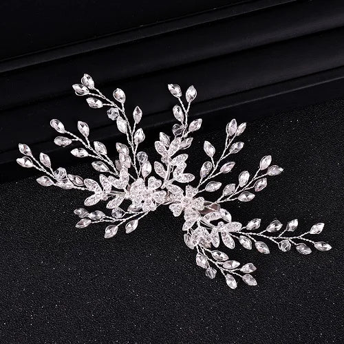 Bridal Rhinestone Hair Clip Wedding Tiara Floral Bride Headwear