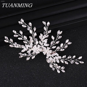 Bridal Rhinestone Hair Clip Wedding Tiara Floral Bride Headwear