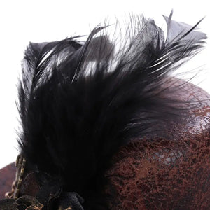 Women Halloween Gothic Mini Top Hat Steampunk Gears Chain Feather Fancy Dress