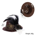 Women Halloween Gothic Mini Top Hat Steampunk Gears Chain Feather Fancy Dress