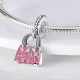 925 Silver Pink Enamel Handbag Charm Pendant for Bracelet Gift