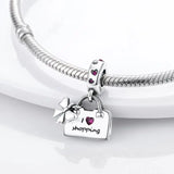 925 Silver Pink Enamel Handbag Charm Pendant for Bracelet Gift
