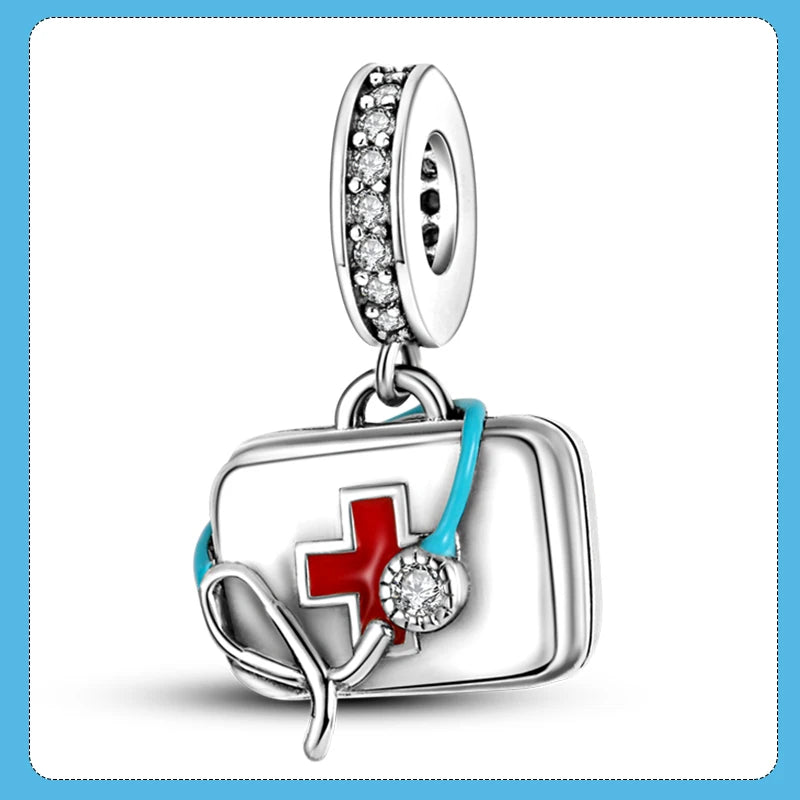925 Silver Pink Enamel Handbag Charm Pendant for Bracelet Gift