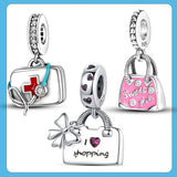 925 Silver Pink Enamel Handbag Charm Pendant for Bracelet Gift