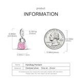 925 Silver Pink Enamel Handbag Charm Pendant for Bracelet Gift