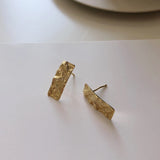 925 Silver Nordic Irregular Shape Earrings Organic Surface Rectangle