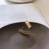 925 Silver Nordic Irregular Shape Earrings Organic Surface Rectangle