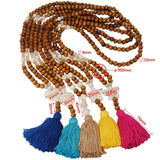 Boho Wood Beads Star Stone Pendant Tassel Necklace