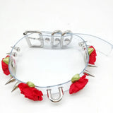 Harajuku Clear Leather Double Spiked Flower Collar Choker