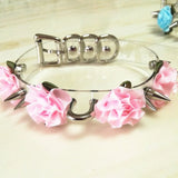 Harajuku Clear Leather Double Spiked Flower Collar Choker