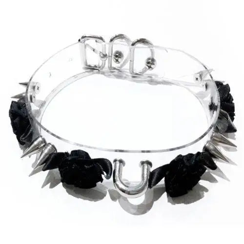 Harajuku Clear Leather Double Spiked Flower Collar Choker